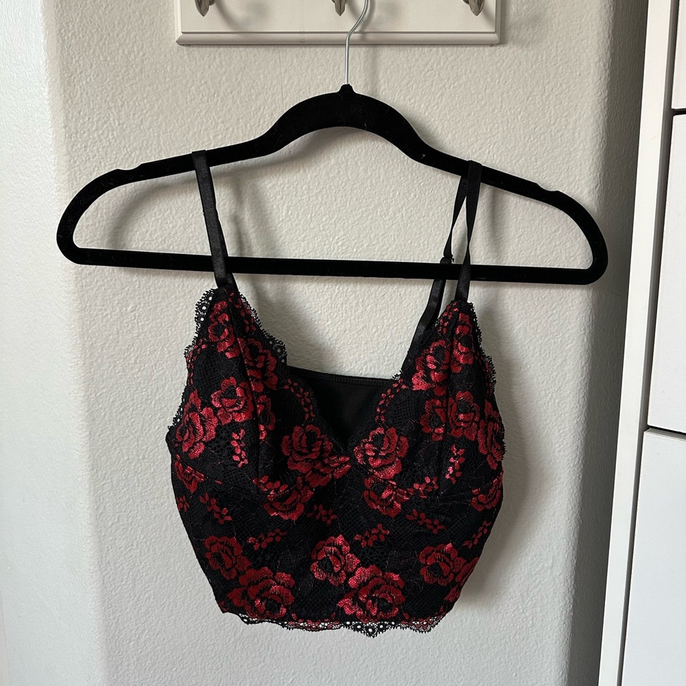 Elegant Black and Red Lace Bralette